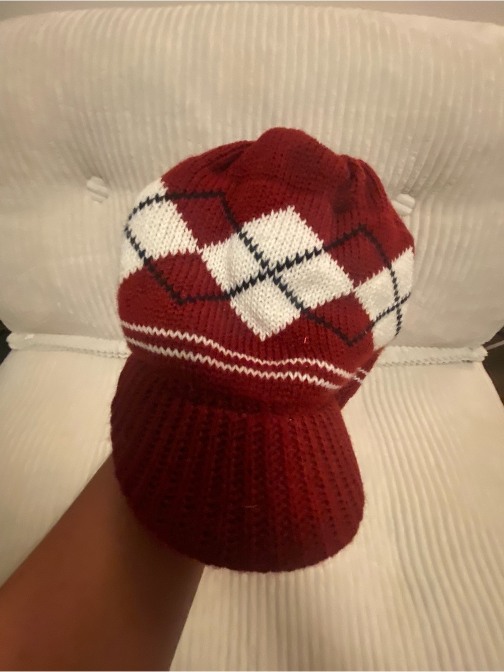 Kids Red Argyle Knit Cap with Visor